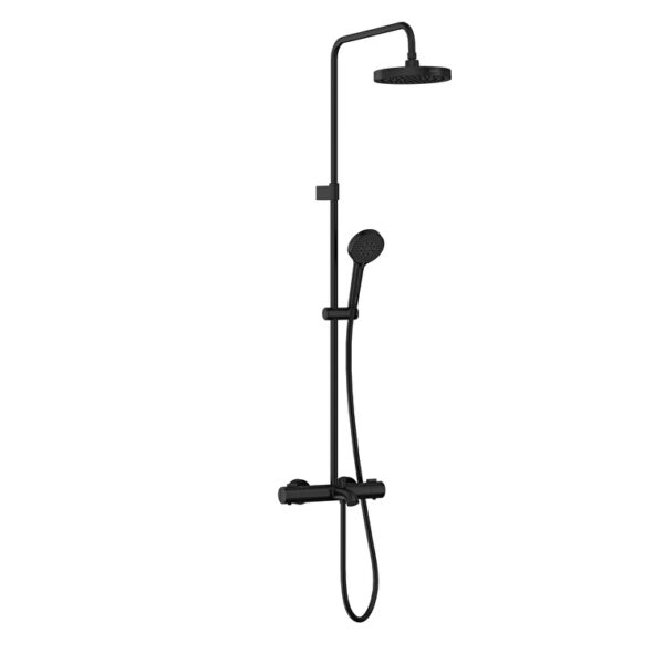 Vitra Base Round 200 Termostatik Banyo Bataryalı Duş Sistemi, Mat Siyah
