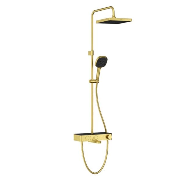 Vitra Core Square 250 Termostatik Banyo Bataryalı Duş Sistemi, Fırçalı Altın