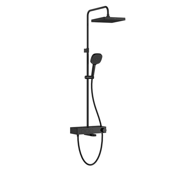 Vitra Core Square 250 Termostatik Banyo Bataryalı Duş Sistemi, Parlak Siyah