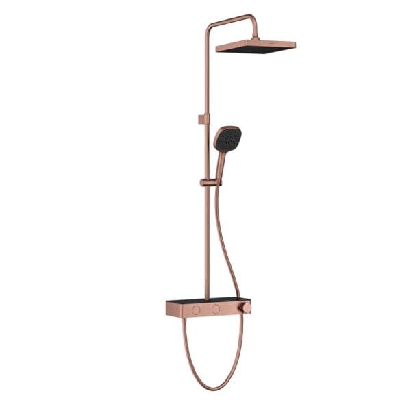 Vitra Core Square 250 Termostatik Duş Bataryalı Duş Sistem, Fırçalı Bakır