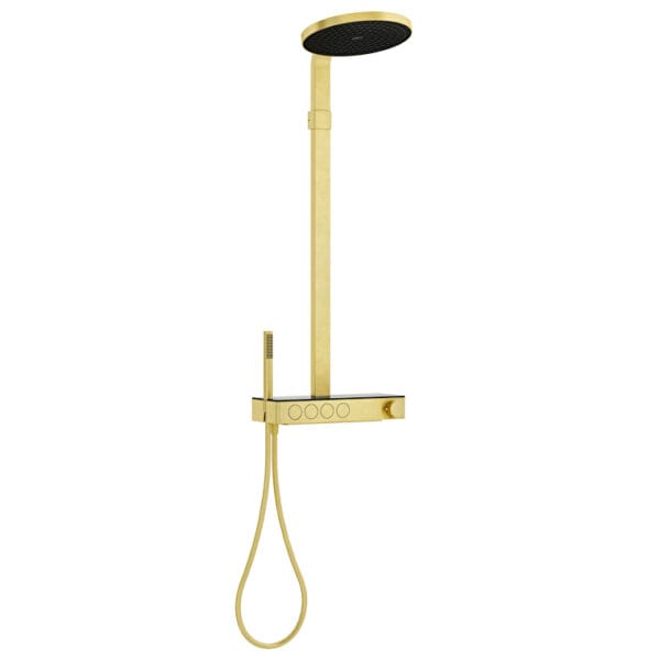 Vitra Prime Round 300 Termostatik Banyo Bataryalı Duş Sistemi, Fırçalı Altın
