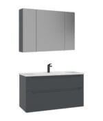 Orka Messina Banyo Dolabı Takımı, 100 cm, Mat Antrasit, Ayna Dolaplı