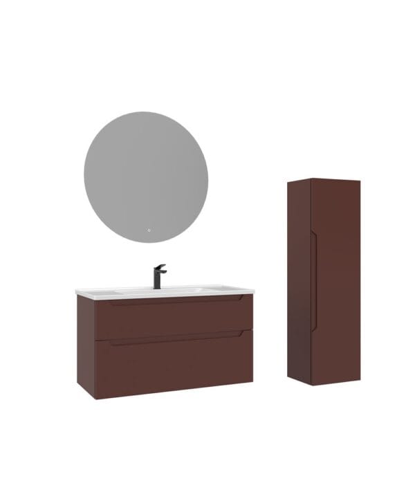 Orka Messina Banyo Dolabı Takımı, 100 cm, Mat Kırmızı, Led Aynalı