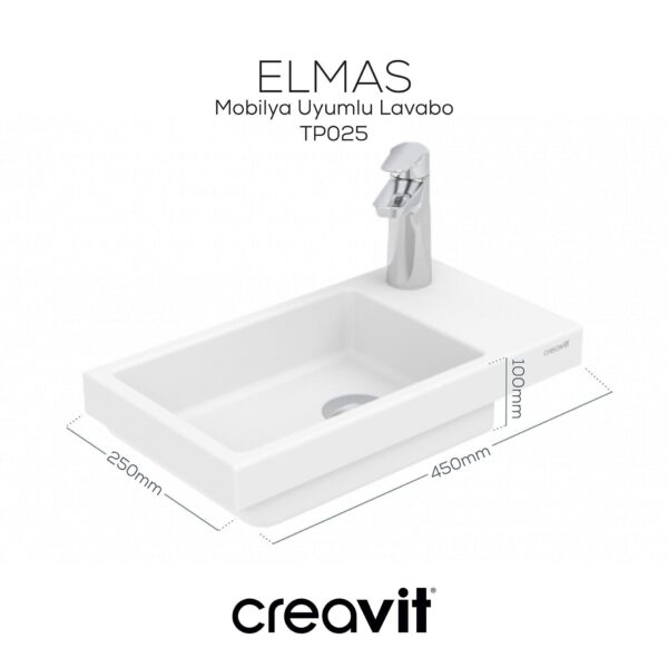 Creavit Elmas Lavabo 45 cm Beyaz