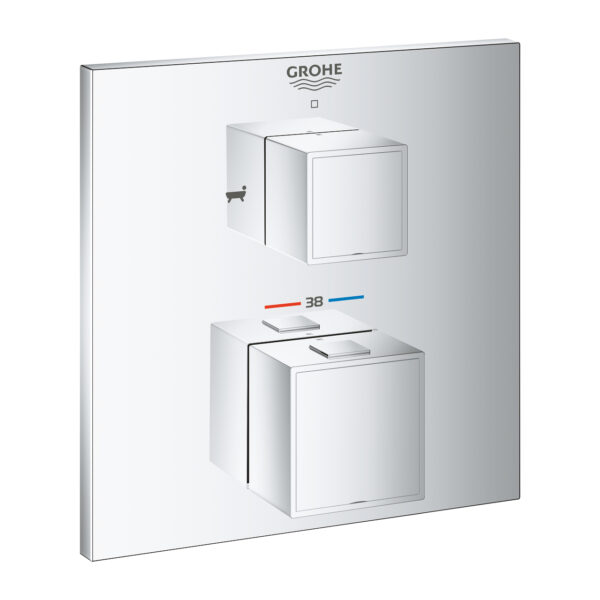 Grohe Grohtherm Cube Çift Yönlü Ankastre Termostatik Banyo Bataryası, Krom