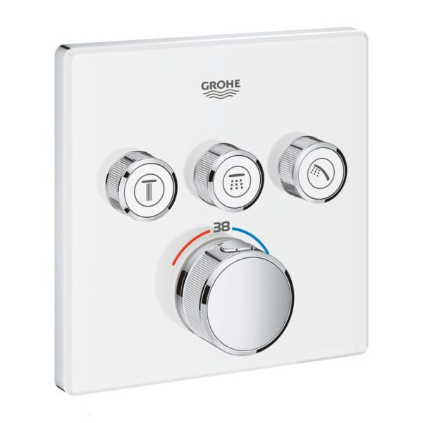 Grohe Grohtherm SmartControl Üç Valfli Akış Kontrollü, Ankastre Termostatik Duş Bataryası, Ay Beyazı/Krom
