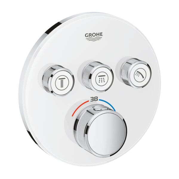Grohe Grohtherm SmartControl Üç Valfli Akış Kontrollü, Ankastre Termostatik Duş Bataryası, Ay Beyazı/Krom