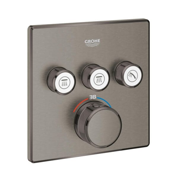 Grohe Grohtherm SmartControl Üç Valfli Akış Kontrollü, Ankastre Termostatik Duş Bataryası, Brushed Hard Graphite