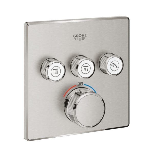 Grohe Grohtherm SmartControl Üç Valfli Akış Kontrollü, Ankastre Termostatik Duş Bataryası, Paslanmaz Çelik
