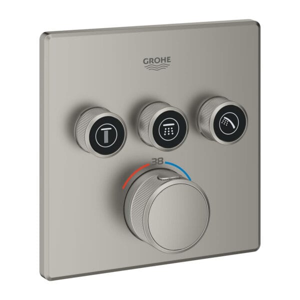 Grohe Grohtherm SmartControl Üç Valfli Akış Kontrollü, Ankastre Termostatik Duş Bataryası, Satin Steel