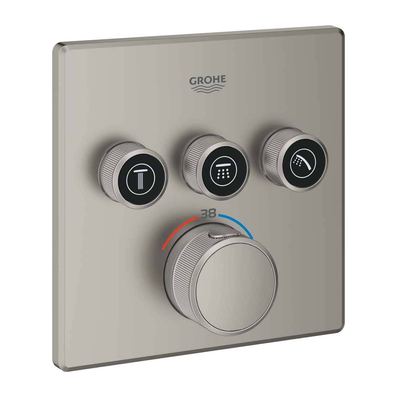 grohe-grohtherm-smartcontrol-uc-valfli-akis-kontrollu-ankastre-termostatik-dus-bataryasi-satin-steel.jpg Grohe Grohtherm SmartControl Üç Valfli Akış Kontrollü, Ankastre Termostatik Duş Bataryası, Satin Steel - Görsel 1