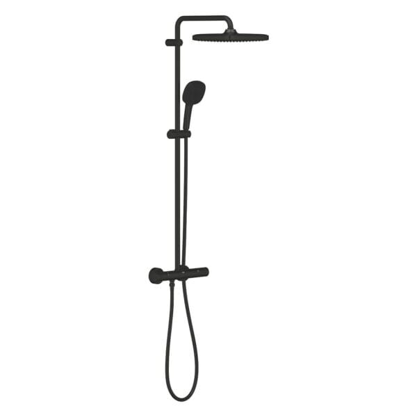 Grohe Tempesta System 250 Cube Duvara Monte Termostatik Bataryalı Duş Sistemi, Mat Siyah