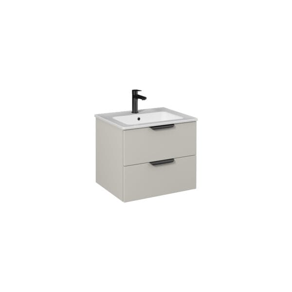 Isvea Liv Lavabo Ünitesi, Çift Çekmeceli, Siyah Kulplu, 60 cm, Açık Kumbeji