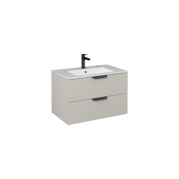 Isvea Liv Lavabo Ünitesi, Çift Çekmeceli, Siyah Kulplu, 80 cm, Açık Kumbeji