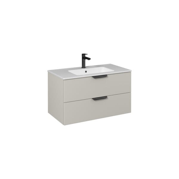 Isvea Liv Lavabo Ünitesi, Çift Çekmeceli, Siyah Kulplu, 90 cm, Açık Kumbeji
