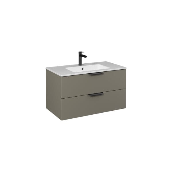 Isvea Liv Lavabo Ünitesi, Çift Çekmeceli, Siyah Kulplu, 90 cm, Lava