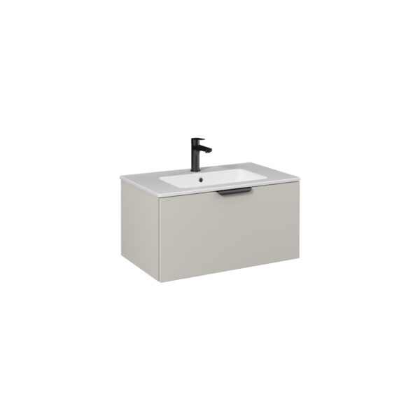 Isvea Liv Lavabo Ünitesi, Tek Çekmeceli, Siyah Kulplu, 80 cm, Açık Kumbeji