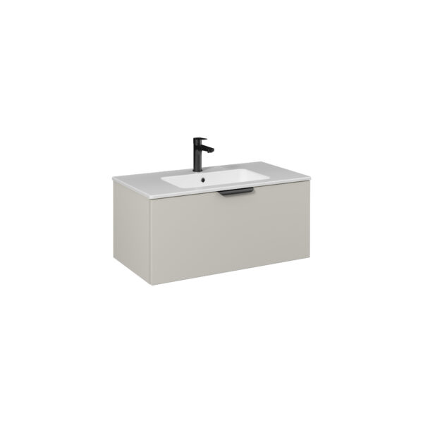 Isvea Liv Lavabo Ünitesi, Tek Çekmeceli, Siyah Kulplu, 90 cm, Açık Kumbeji