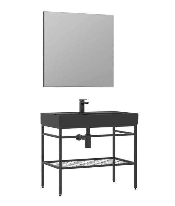 Orka Capetown Banyo Dolabı Takımı, 80 cm, Siyah, Siyah Lavabolu