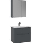 Orka Messina Banyo Dolabı Takımı, 65 cm, Mat Antrasit, Ayna Dolaplı