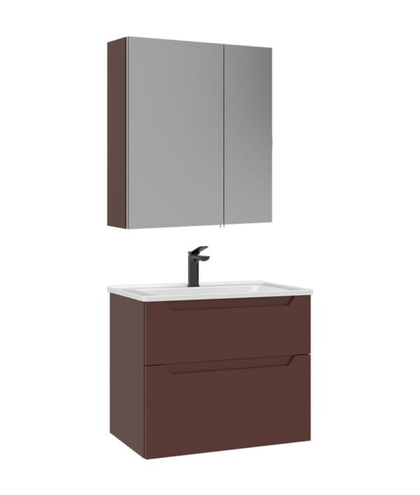 Orka Messina Banyo Dolabı Takımı, 65 cm, Mat Kırmızı, Ayna Dolaplı