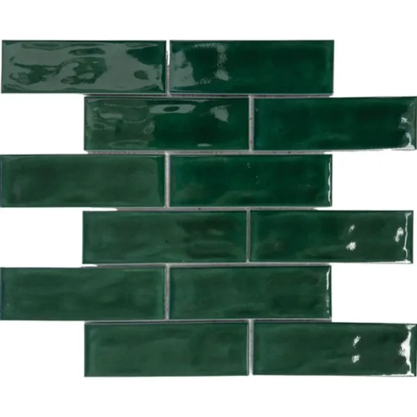 Pukka Tile Zümrüt Yeşili 2x6 Dalgalı Brick Porselen Mozaik