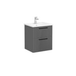 VitrA Root Flat Lavabo Dolabı, 60 cm, İki Çekmeceli, Köşeli Lavabo, Parlak Antrasit - Görsel 2