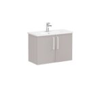 VitrA Root Flat Lavabo Dolabı, 80 cm, İki Kapaklı, Dar, Yuvarlak Lavabo, Parlak Sahra Beji - Görsel 3