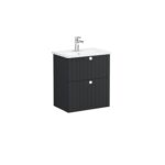 VitrA Root Groove Lavabo Dolabı, 60 cm, İki Çekmeceli, Dar, Yuvarlak Lavabo, Mat Grafit - Görsel 3