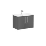 VitrA Root Flat Lavabo Dolabı, 80 cm, İki Kapaklı, Köşeli Lavabo, Parlak Antrasit - Görsel 2