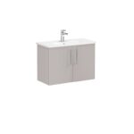 VitrA Root Flat Lavabo Dolabı, 80 cm, İki Kapaklı, Dar, Yuvarlak Lavabo, Parlak Sahra Beji