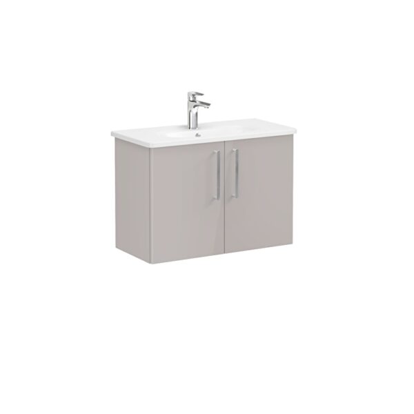 VitrA Root Flat Lavabo Dolabı, 80 cm, İki Kapaklı, Dar, Yuvarlak Lavabo, Parlak Sahra Beji