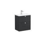 VitrA Root Classic Lavabo Dolabı, 60 cm, İki Çekmeceli, Dar, Yuvarlak Lavabo, Mat Grafit