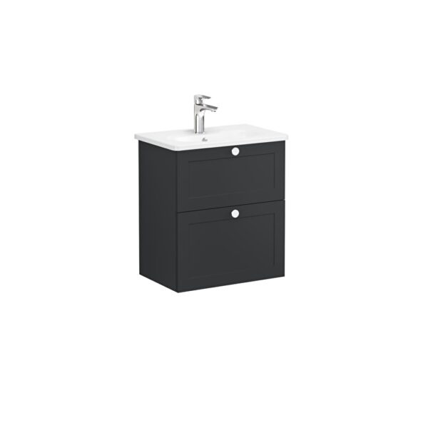 VitrA Root Classic Lavabo Dolabı, 60 cm, İki Çekmeceli, Dar, Yuvarlak Lavabo, Mat Grafit