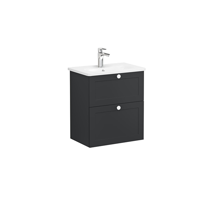 1bff09ce651319b6bf80fb92b8b42d2d7f3f97f9-1.jpg VitrA Root Classic Lavabo Dolabı, 60 cm, İki Çekmeceli, Dar, Yuvarlak Lavabo, Mat Grafit - Görsel 1