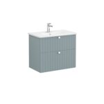 VitrA Root Groove Lavabo Dolabı, 80 cm, İki Çekmeceli, Yuvarlak Lavabo, Mat Fiyord Yeşili - Görsel 3