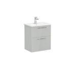 VitrA Root Flat Lavabo Dolabı, 60 cm, İki Çekmeceli, Dar, Yuvarlak Lavabo, Parlak İnci Grisi