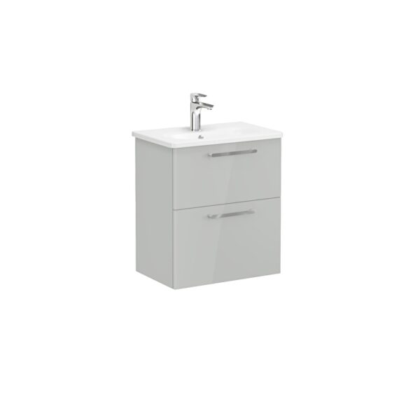 VitrA Root Flat Lavabo Dolabı, 60 cm, İki Çekmeceli, Dar, Yuvarlak Lavabo, Parlak İnci Grisi