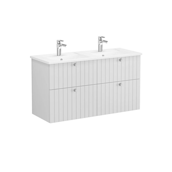 VitrA Root Groove Lavabo Dolabı, 120 cm, Dört Çekmeceli, Köşeli Lavabo, Mat Açık Gri