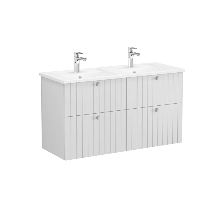 1ecc3f137d56a2e44f514a665f099fe9471f760a-1.jpg VitrA Root Groove Lavabo Dolabı, 120 cm, Dört Çekmeceli, Köşeli Lavabo, Mat Açık Gri - Görsel 1