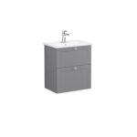 VitrA Root Classic Lavabo Dolabı, 60 cm, İki Çekmeceli, Dar, Yuvarlak Lavabo, Mat Gri