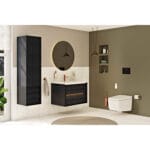 VitrA Frame Boy Dolabı, 40 cm, Kapaklı Ve Çekmeceli, Hareli Siyah Meşe & Mat Soft Siyah, Sol - Görsel 5