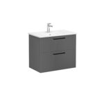 VitrA Root Flat Lavabo Dolabı, 80 cm, İki Çekmeceli, Köşeli Lavabo, Parlak Antrasit - Görsel 3