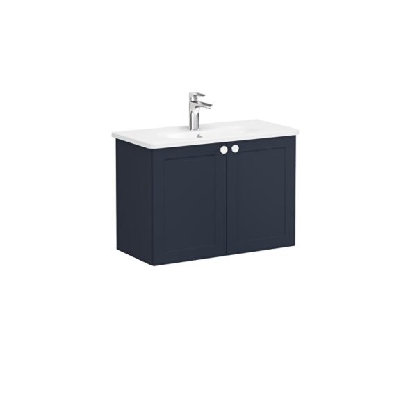 VitrA Root Classic Lavabo Dolabı, 80 cm, İki Kapaklı, Dar, Yuvarlak Lavabo, Mat Lacivert