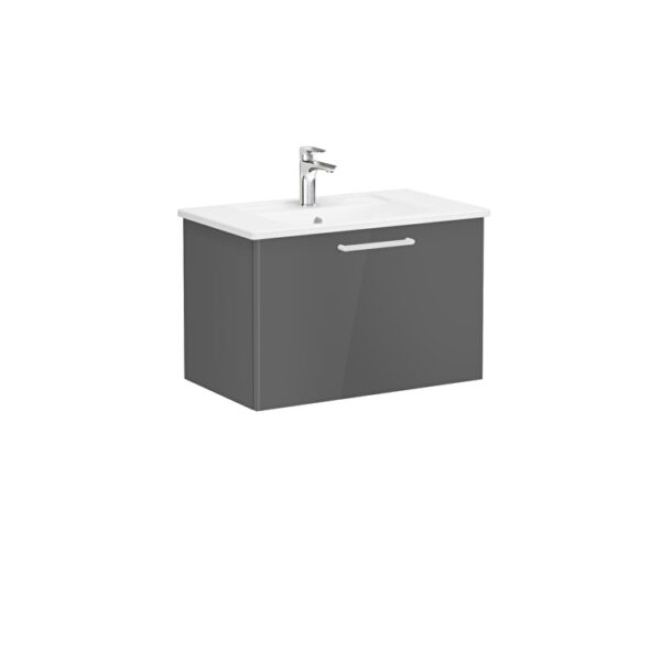 VitrA Root Flat Lavabo Dolabı, 80 cm, Bir Çekmeceli, Köşeli Lavabo, Parlak Antrasit