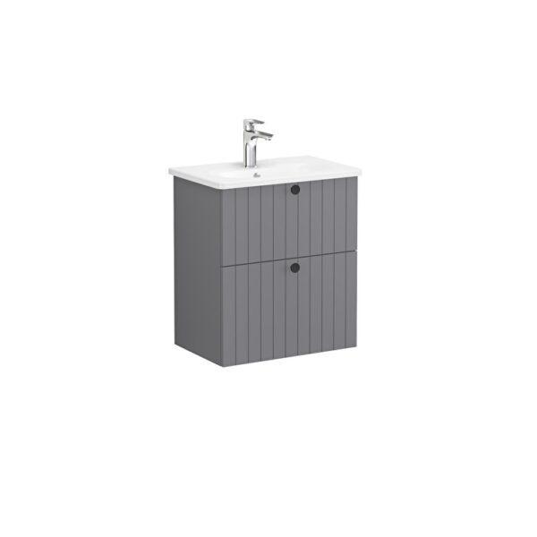 VitrA Root Groove Lavabo Dolabı, 60 cm, İki Çekmeceli, Dar, Yuvarlak Lavabo, Mat Gri