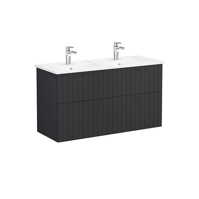 29ce82e1752eba96831489a4f79cabffec34cec7-1.jpg VitrA Root Groove Lavabo Dolabı, 120 cm, Dört Çekmeceli, Köşeli Lavabo, Mat Grafit - Görsel 1