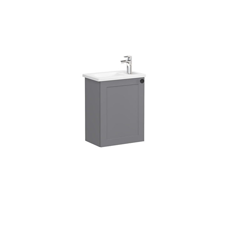 29f7920cba86714a73beef2992af80b82579d03c-1.jpg VitrA Root Classic Lavabo Dolabı, 45 cm, Bir Kapaklı, Dar, Köşeli Lavabo, Mat Gri, Sol - Görsel 1