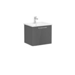 VitrA Root Flat Lavabo Dolabı, 60 cm, Bir Çekmeceli, Köşeli Lavabo, Parlak Antrasit