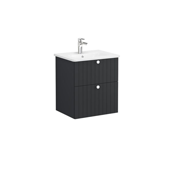 VitrA Root Groove Lavabo Dolabı, 60 cm, İki Çekmeceli, Yuvarlak Lavabo, Mat Grafit